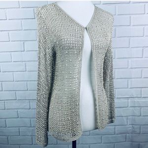 Mac & Jac beaded net open weave crochet sweater L